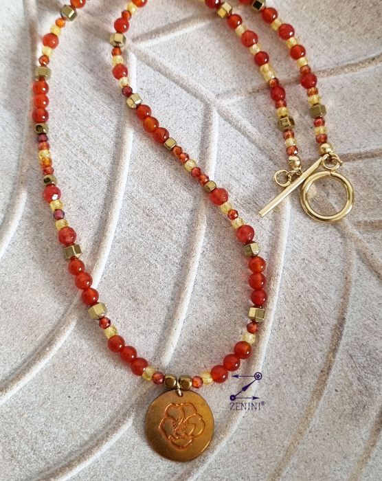 Colier agate, hematit cu medalion bronz floare - unicat [2]