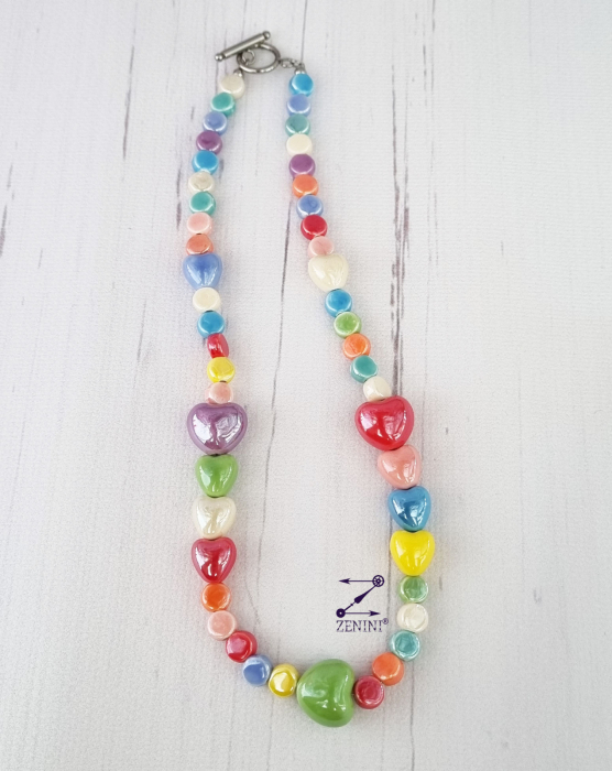 Colier cu inimioare din margele ceramice colorate - unicat [3]