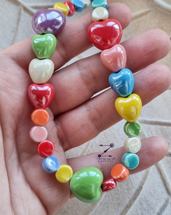 Colier cu inimioare din margele ceramice colorate - unicat [2]