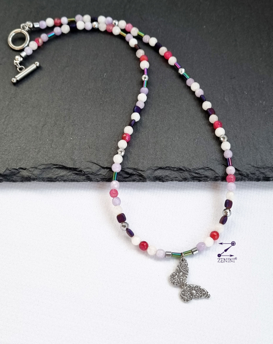 Colier cu jad, agate si hematit cu medalion argint cu model oriental - unicat [2]