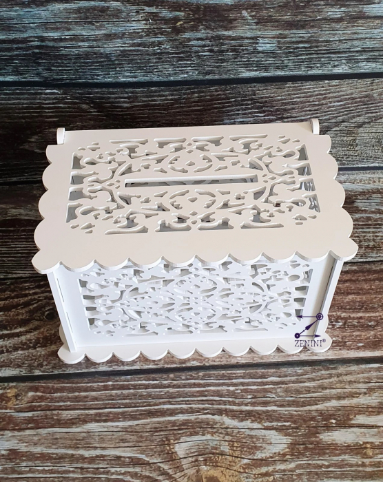 Cutie de dar eleganta cu model decupat din PVC alb, perfecta pentru nunta sau botez, 31 x 17 x 20 cm, capacitate de pana la 100 de plicuri [4]