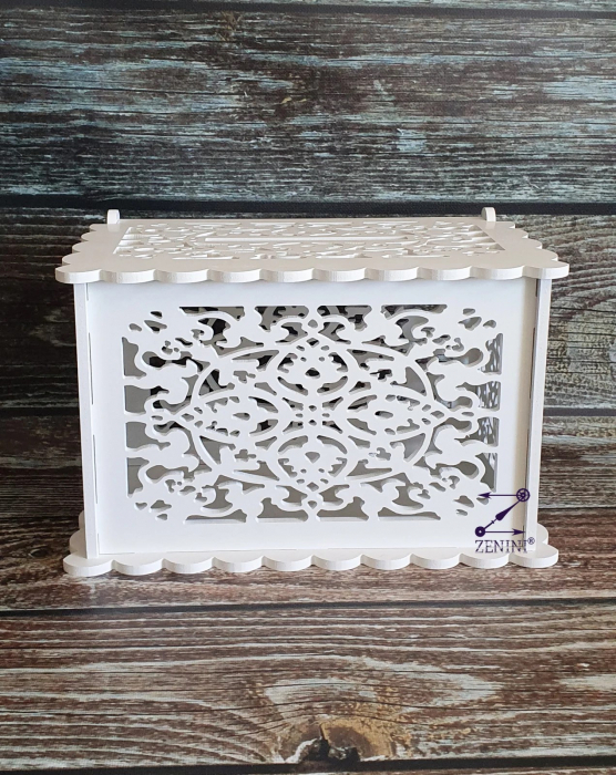 Cutie de dar eleganta cu model decupat din PVC alb, perfecta pentru nunta sau botez, 31 x 17 x 20 cm, capacitate de pana la 100 de plicuri [3]