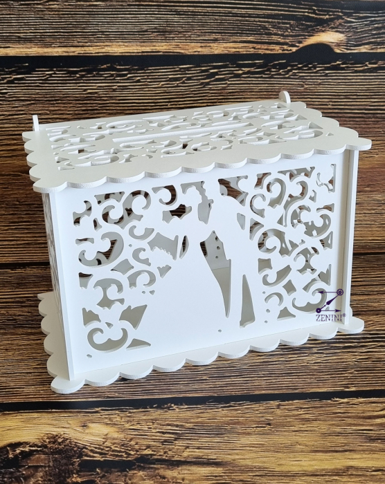 Cutie de dar personalizata, cu siluete de miri decupate din PVC alb, pentru nunta, 30 x 18 x 20 cm, capacitate de pana la 100 de plicuri [4]