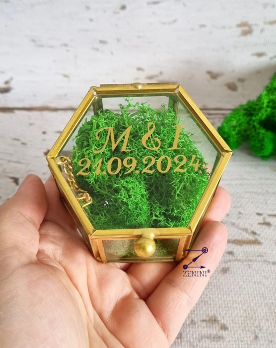 Cutie verighete din sticla, cu licheni naturali stabilizati - personalizata [2]
