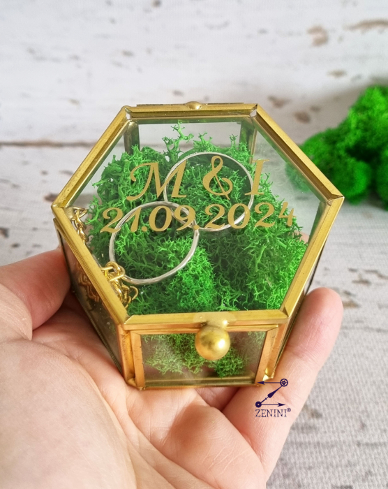 Cutie verighete din sticla, cu licheni naturali stabilizati - personalizata [4]
