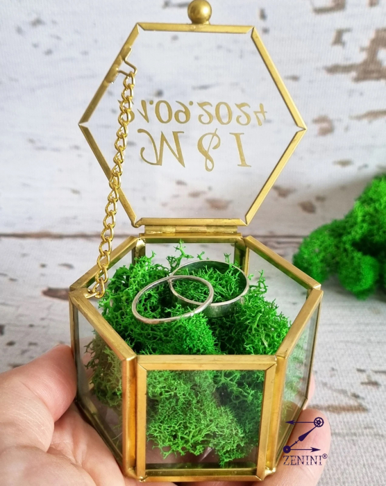 Cutie verighete din sticla, cu licheni naturali stabilizati - personalizata [3]