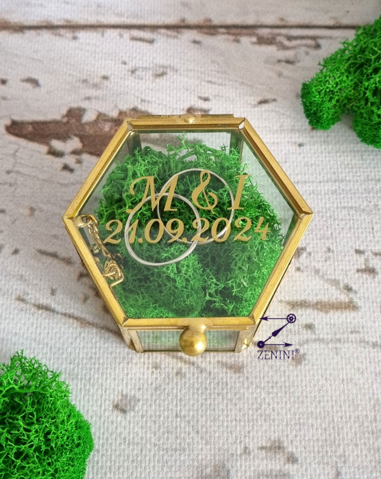 Cutie verighete din sticla, cu licheni naturali stabilizati - personalizata [5]