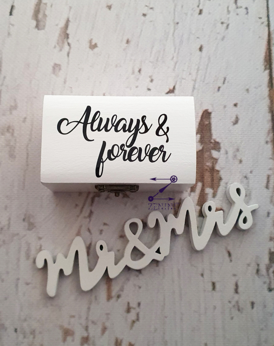 Cutiuta verighete din lemn Always & forever, cu pernuta din satin catifelat - personalizata [3]