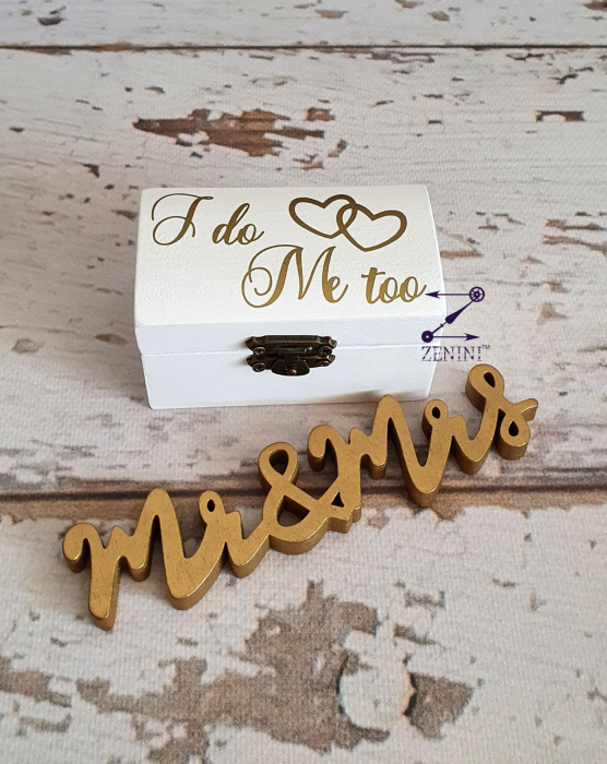 Cutiuta verighete din lemn I do Me too, cu pernuta din satin catifelat - personalizata [4]