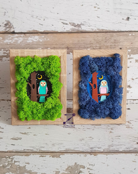 Decoratiune cu licheni si bufnita pictata [6]