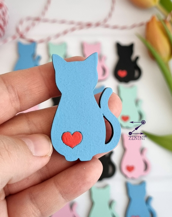 Martisor brosa pisica cu inima rosie [4]