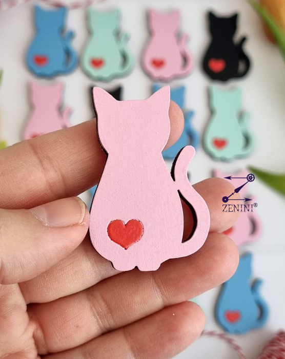 Martisor brosa pisica cu inima rosie [2]