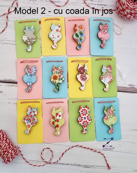 Martisor brosa pisici colorate din lemn, diverse modele [4]