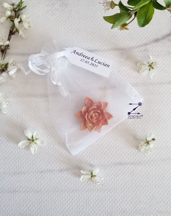 Marturie nunta si botez floare printata 3D, cu eticheta personalizata [2]