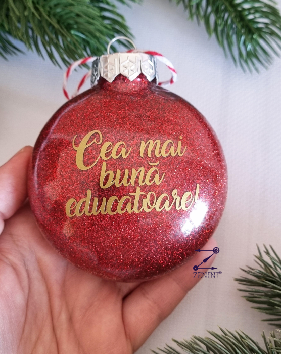 Set cadou Craciun pentru educatoare: esarfa eleganta, glob plastic personalizat si lumanare din ceara naturala de albine [2]