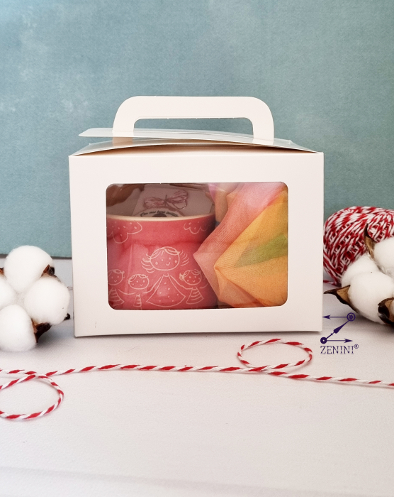 Set cadou martie pentru invatatoare: cana ceramica, esarfa eleganta, brosa martisor si bomboana Raffaello [3]