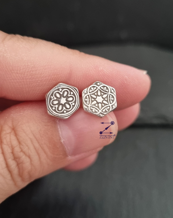 BIJUTERII ARGINT - Cercei argint hexagonali cu model oriental