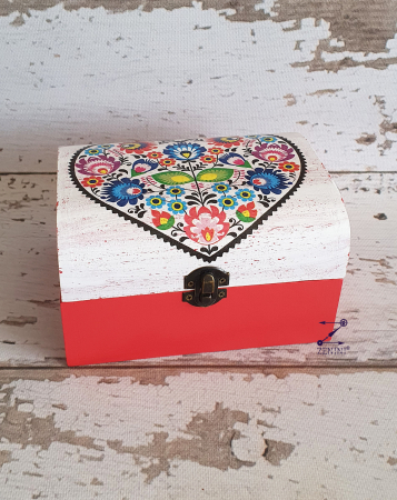 Cutii bijuterii - Cutie bijuterii inima folk rosie