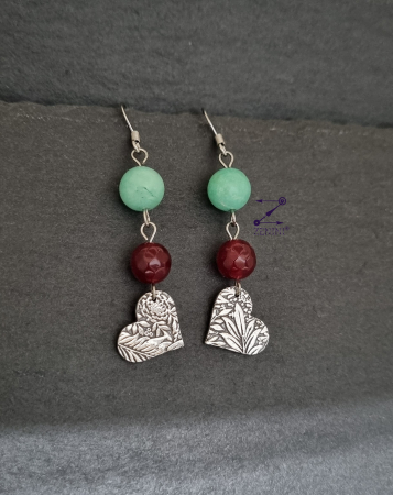 BIJUTERII ARGINT - Cercei argint cu inimioare si jad