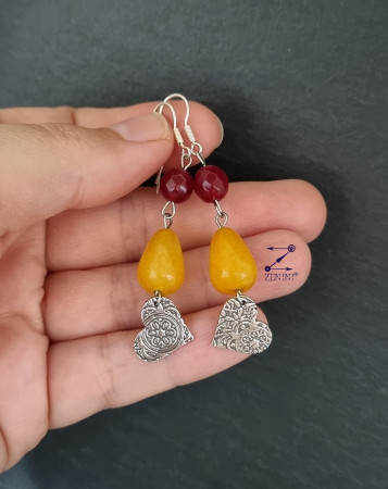 Cercei argint inimi cu model oriental si margele de jad [1]