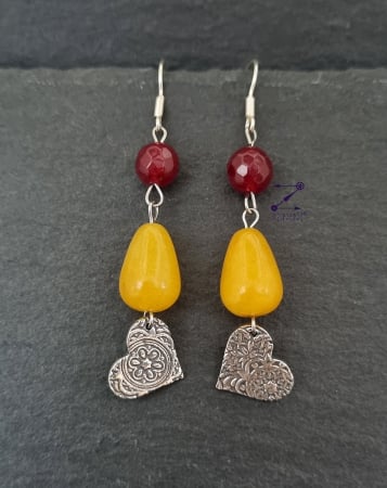 BIJUTERII ARGINT - Cercei argint inimi cu model oriental si margele de jad