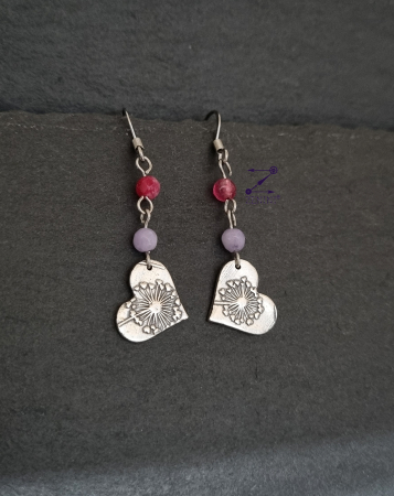 BIJUTERII ARGINT - Cercei argint inimioara cu model papadie