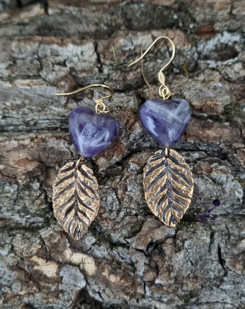 Cercei cu frunze din bronz si inimi de ametist [1]