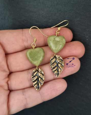 Cercei cu frunze din bronz si inimi de jad [2]