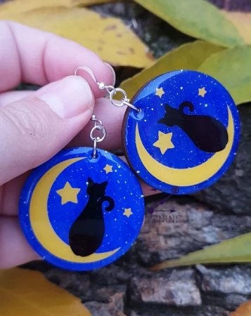 Cercei rasina pisici negre si luna [2]