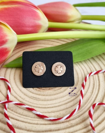 Martisor - Cercei trifoi cu patru foi din bronz, realizati manual