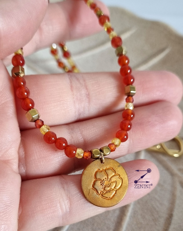 Colier agate, hematit cu medalion bronz floare - unicat [2]