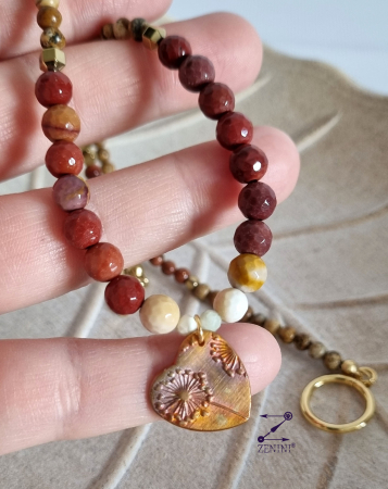 Colier agate, jasp, piatra soarelui, hematit, cu medalion bronz papadie - unicat [2]