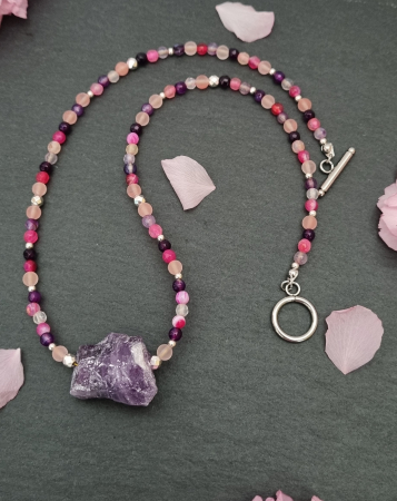 Colier cu ametist brut, agate si hematit - unicat [1]
