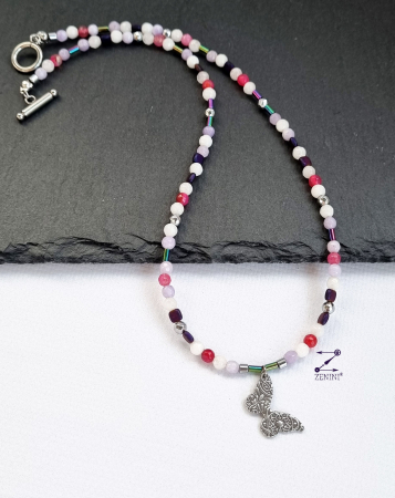 Colier cu jad, agate si hematit cu medalion argint cu model oriental - unicat [1]