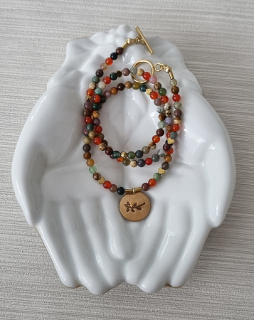 Colier cu agate, jasp si hematit, cu medalion bronz frunze - unicat [1]