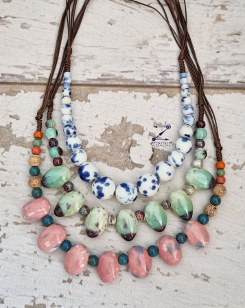 ALTE BIJUTERII - Colier margele ceramice pastelate