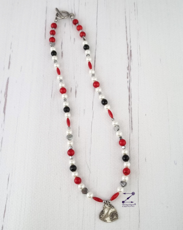 Colier perle, coral, onix, hematit cu medalion inimioara argint - unicat [2]