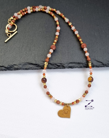 Colier piatra soarelui, cuart roz, agate, hematit cu medalion bronz papadie - unicat [2]