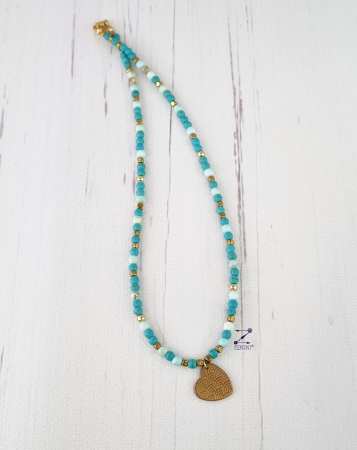 Colier turcoaze, jasp, agate, hematit cu medalion inimioara bronz - unicat [2]