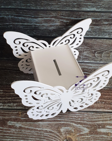 Cutie de dar in forma de fluture pentru nunta sau botez, decupata din PVC alb, 26 x 20 x 14 cm, capacitate de pana la 100 de plicuri [1]