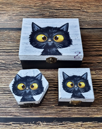Cutii bijuterii - Cutie pisica neagra ochioasa