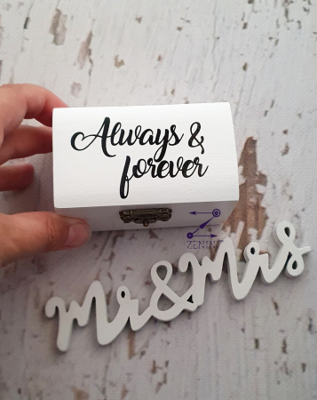 Cutii verighete - Cutiuta verighete din lemn Always & forever, cu pernuta din satin catifelat - personalizata