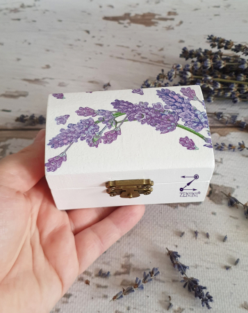 Cutii verighete - Cutiuta verighete din lemn, decorata cu lavanda, cu pernuta din satin catifelat - personalizata