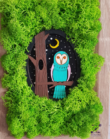 Decoratiune cu licheni si bufnita pictata [7]