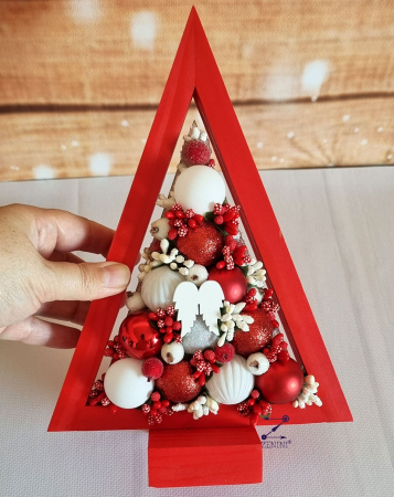 Mini decoratiune de Craciun: bradut din lemn impodobit cu globuri stralucitoare, 25cm [1]