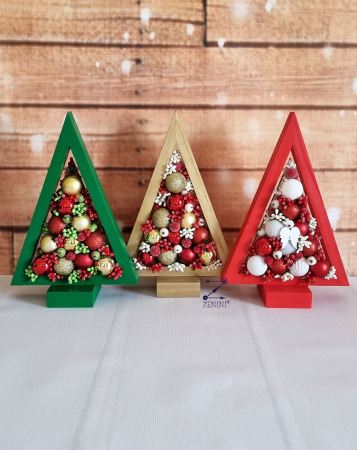 Mini decoratiune de Craciun: bradut din lemn impodobit cu globuri stralucitoare, 25cm [3]