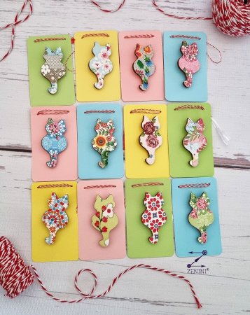 Martisor brosa pisici colorate din lemn, diverse modele [1]