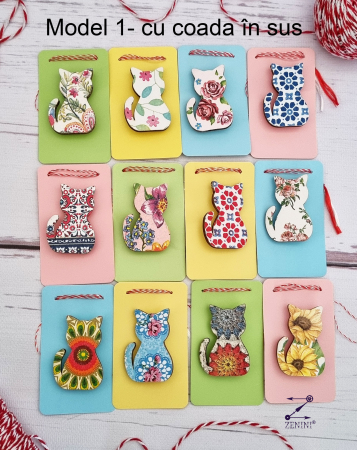 Martisor brosa pisici colorate din lemn, diverse modele [2]