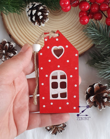 Craciun - Ornament brad casuta rosie