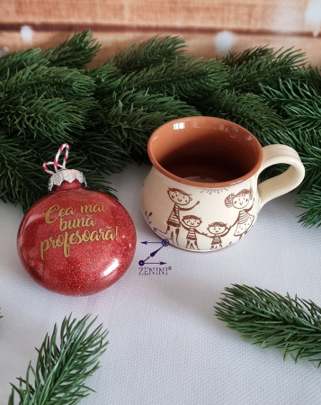 Craciun - Set cadou Craciun pentru profesoara: cana ceramica, glob plastic personalizat